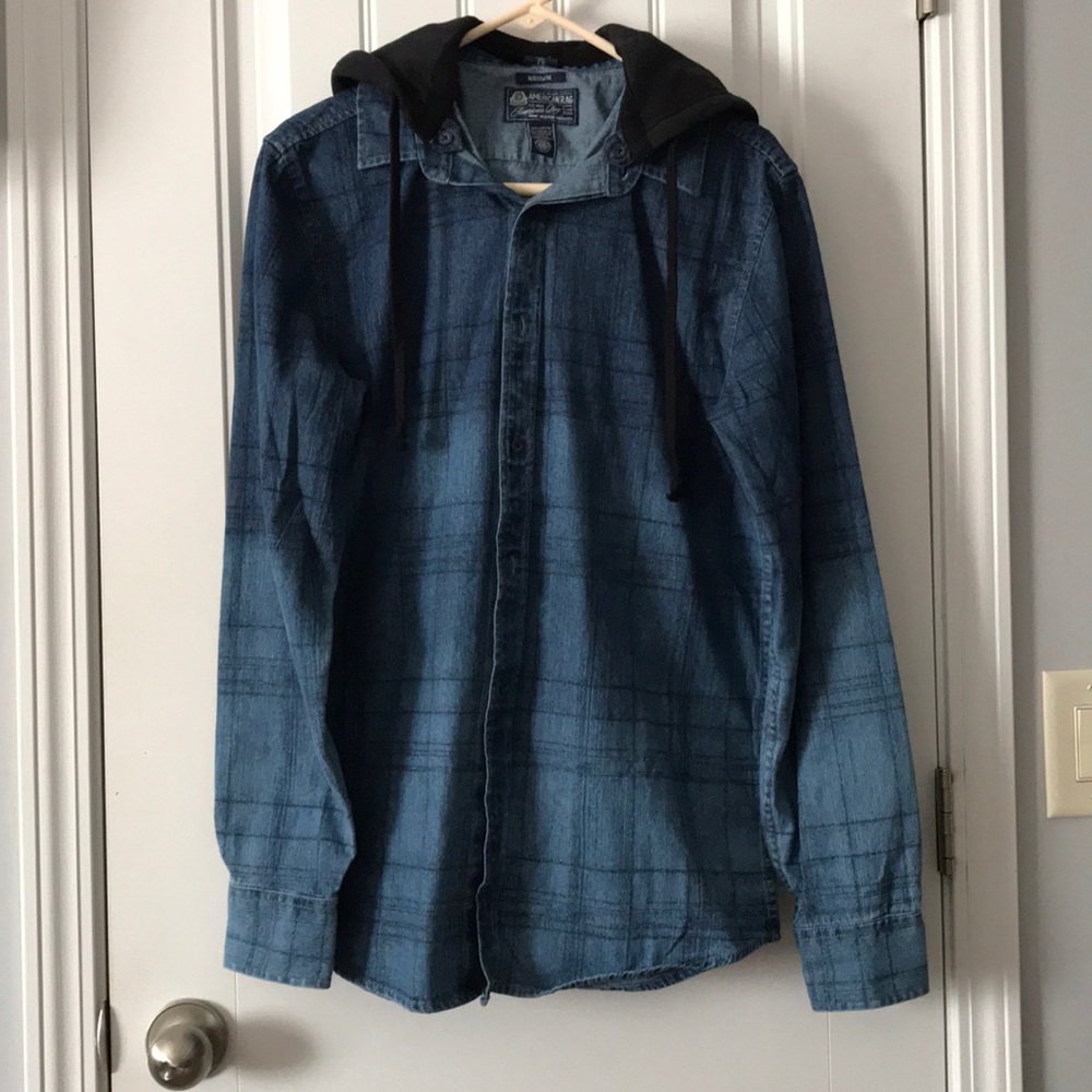 Denim long sleeve with removable hood